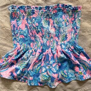 Lilly Pulitzer Blue and Pink Smocked floral Top